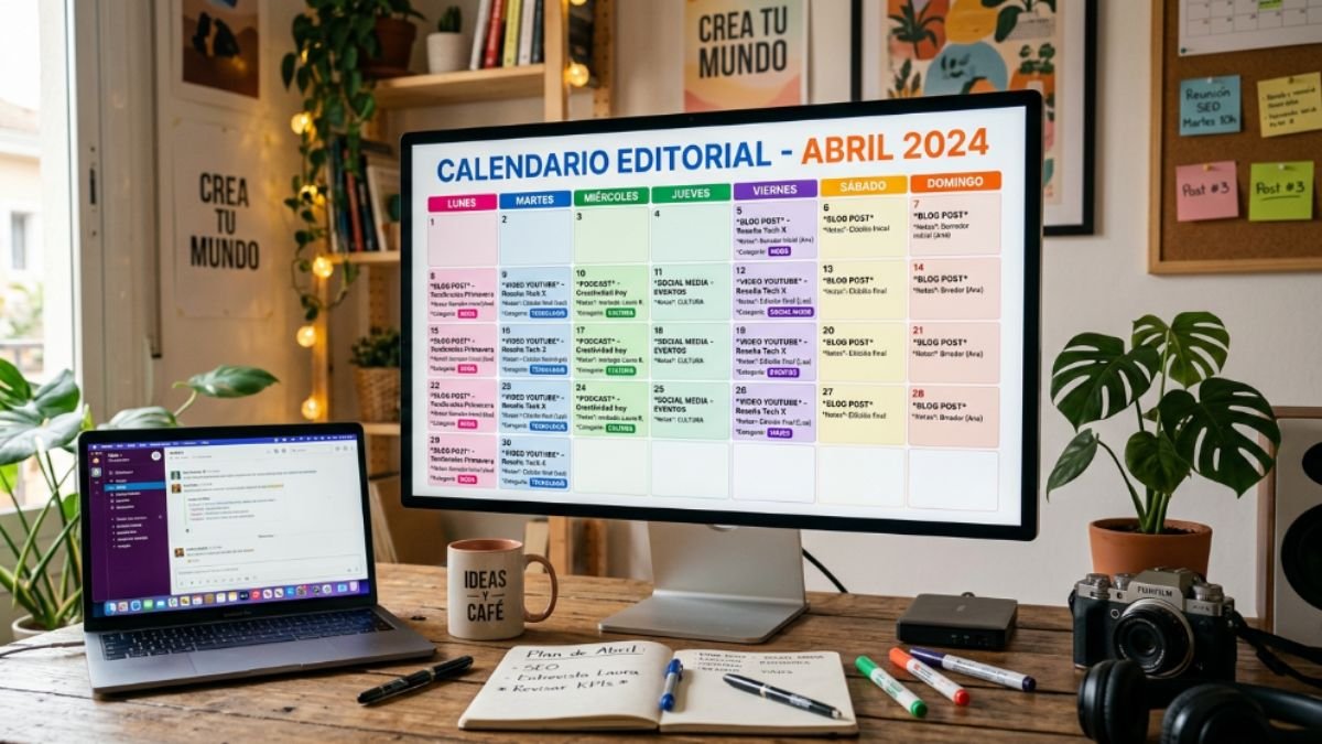 Calendario de contenido digital organizado por categorías y fechas