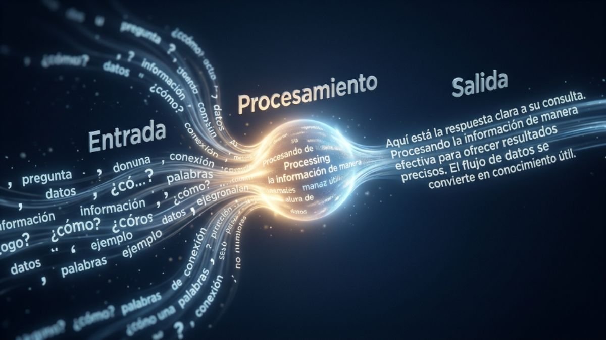Diagrama conceptual de cómo funciona un modelo de lenguaje: entrada de texto procesamiento y generación de respuesta