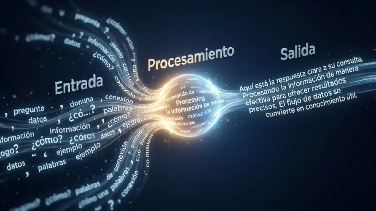 Diagrama conceptual de cómo funciona un modelo de lenguaje: entrada de texto procesamiento y generación de respuesta