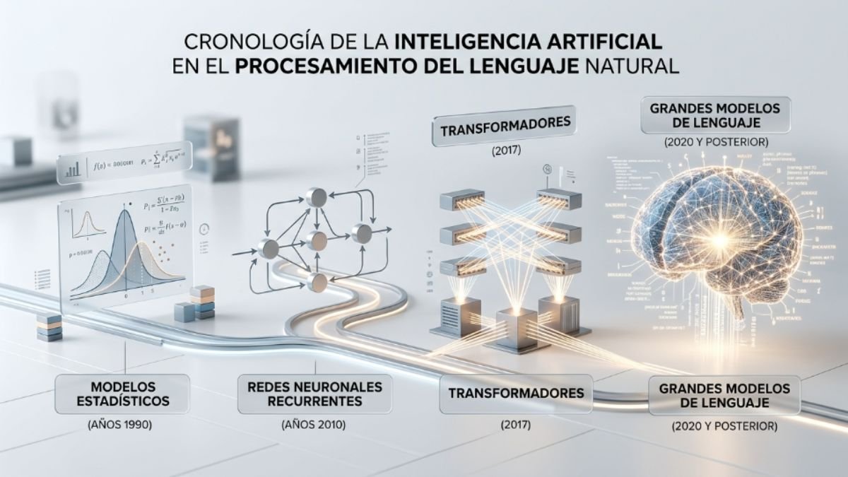 Evolución histórica de los modelos de lenguaje desde los modelos estadísticos hasta los grandes LLM actuales