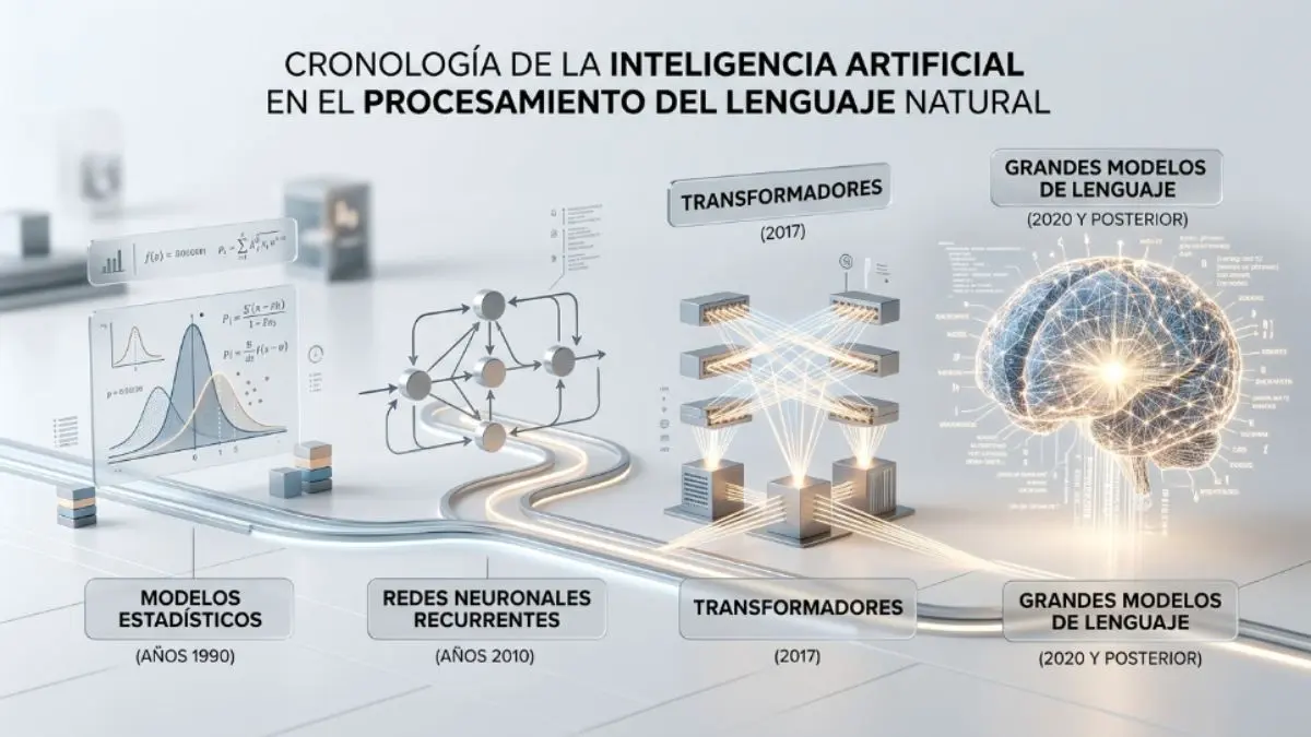 Evolución histórica de los modelos de lenguaje desde los modelos estadísticos hasta los grandes LLM actuales