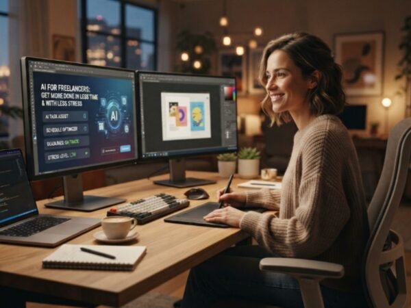 Freelance usando IA para ahorrar tiempo en su escritorio