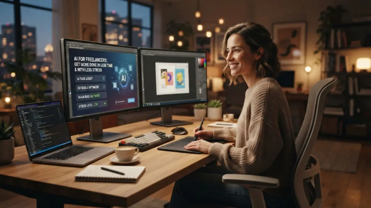 Freelance usando IA para ahorrar tiempo en su escritorio